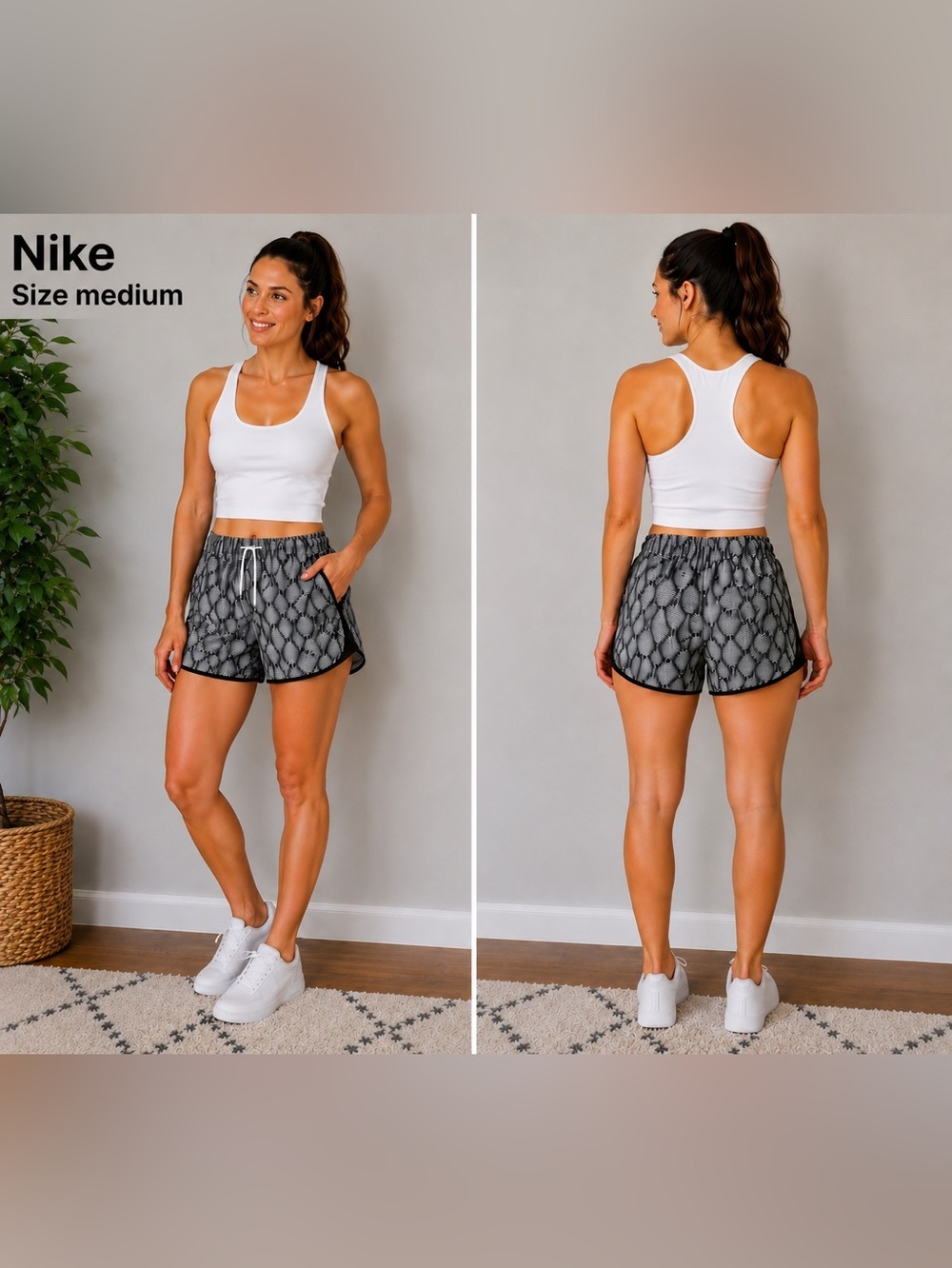 Nike Dri-FIT Running Shorts Black White Pattern Women’s Size Medium